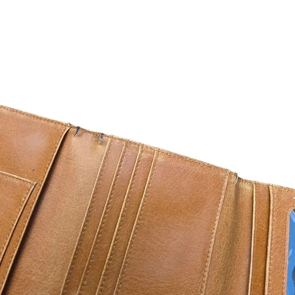 Guess Y2K Denim Trifold Wallet with Tan Leather Trim Blue Jean Clutch - Picture 6 of 8